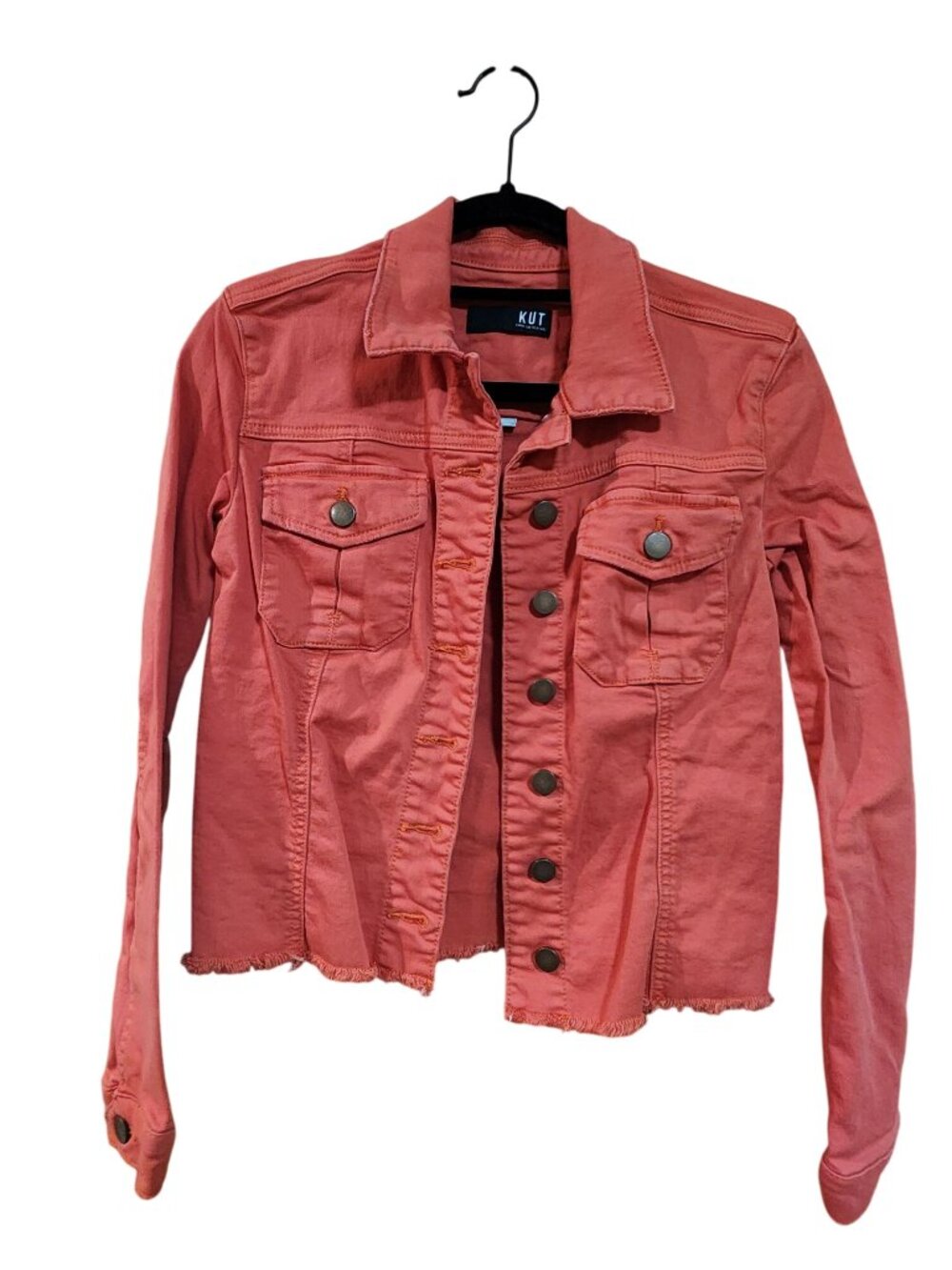 Kut From The Kloth Womens Coral Denim Jacket XS Button Front Casual Raw Hem